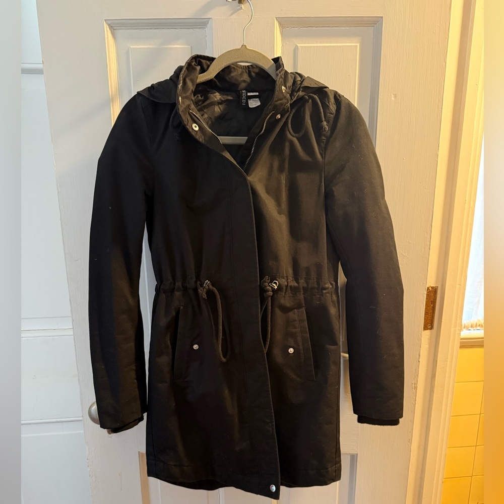 H&M Black Trench Coat with Hood